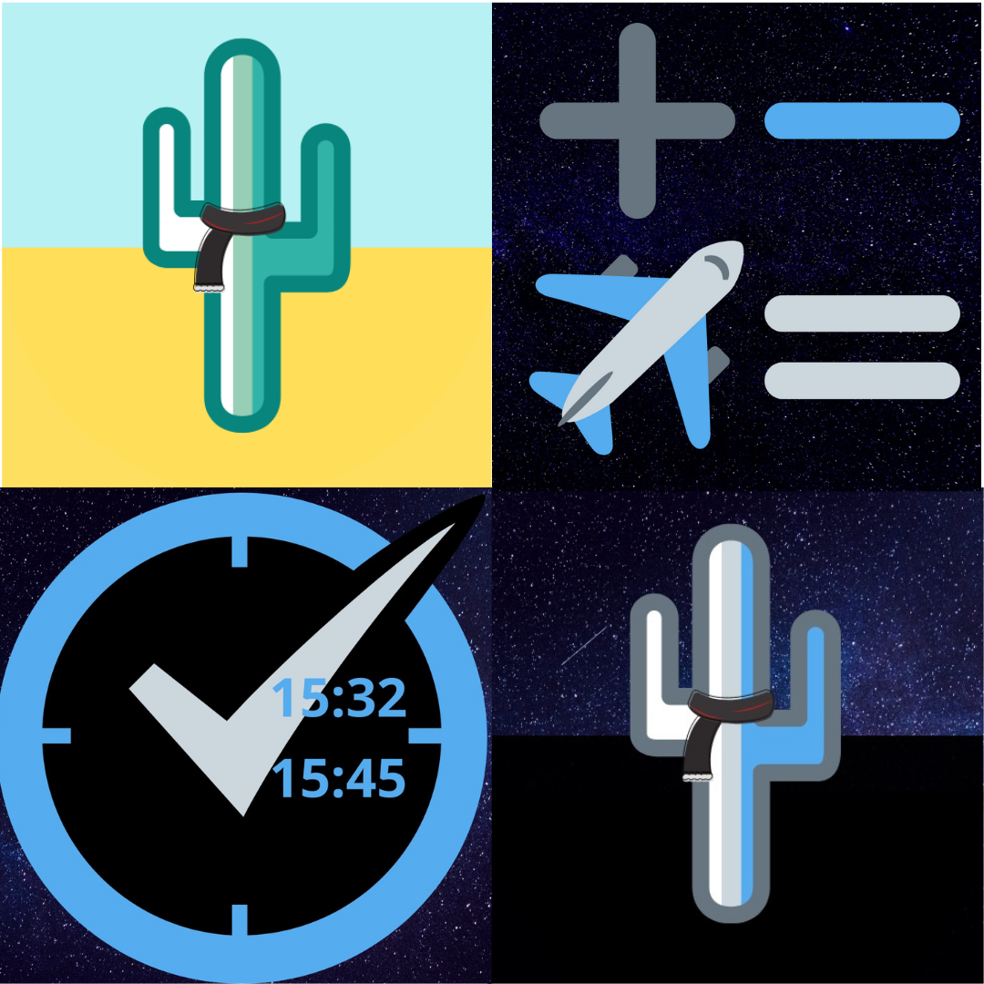 A compilation view of the old and new Cold Arid Code cactus brand and the logos for TimeTick and PilotCalc.